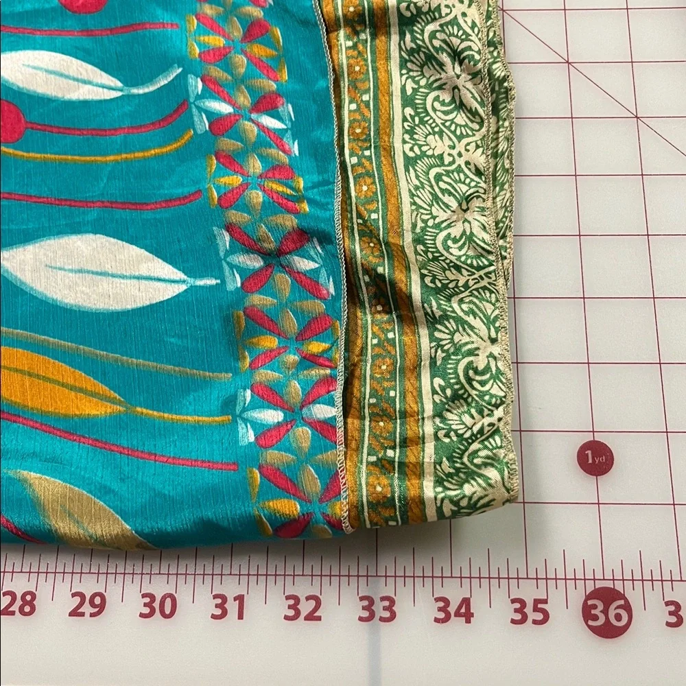 DARN GOOD YARN NWT Boho Granola 100% Silk Teal Sari Wrap Midi Skirt O/S (4-12)